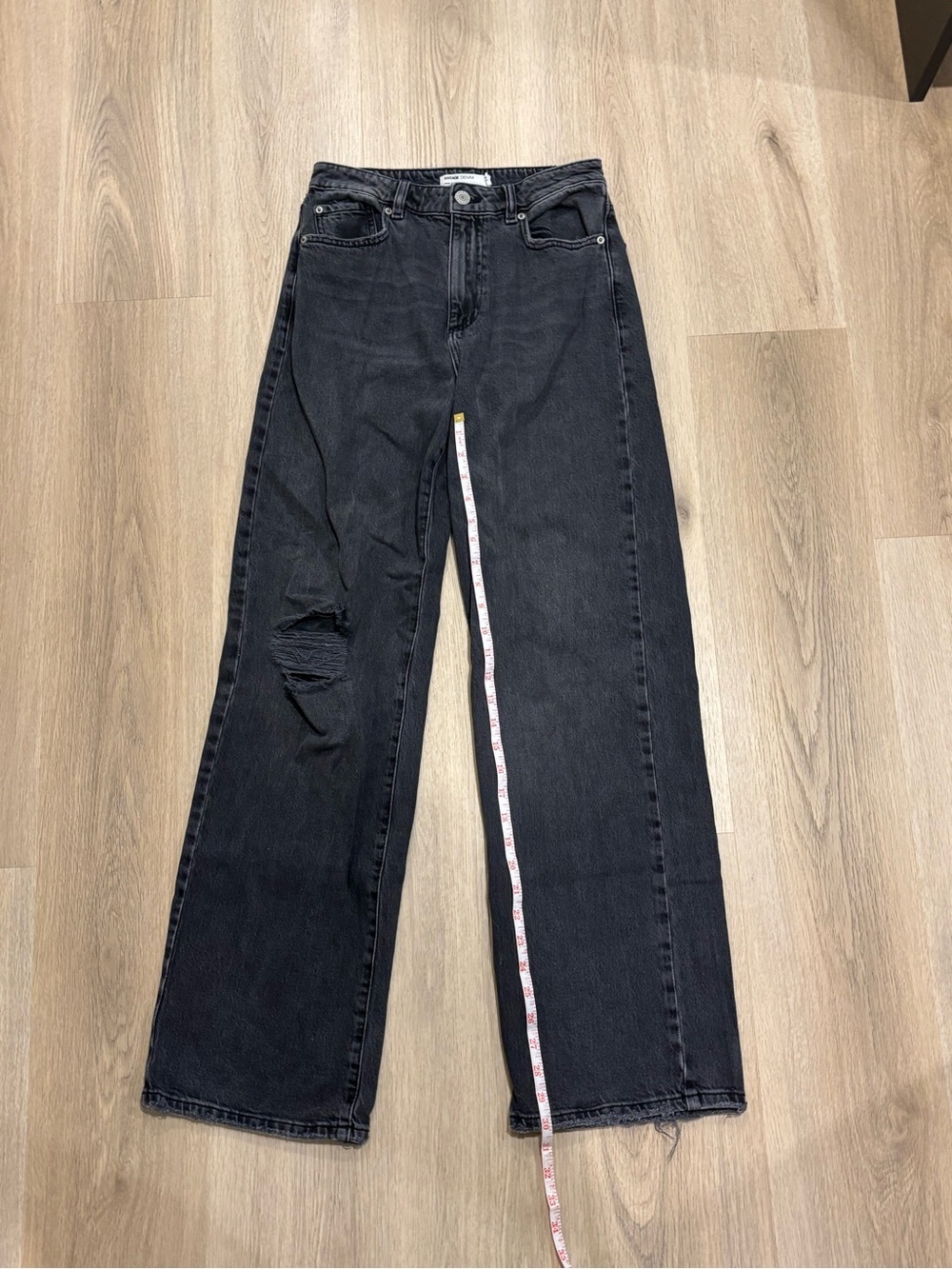 Garage Black High-Rise Wide Leg Jeans with Distressed Knee